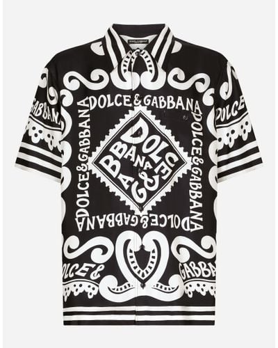 Dolce & Gabbana Marina-Print Silk Hawaii Shirt - Black