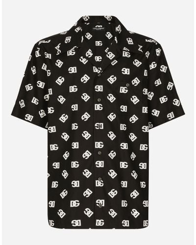 Dolce & Gabbana Cotton Hawaiian Shirt With Dg Monogram Print - Black