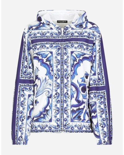 Dolce & Gabbana Windjacke Majolika-Print Mit Kapuze - Blau