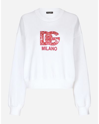 Dolce & Gabbana Jersey Sweatshirt With Dg Patch - White