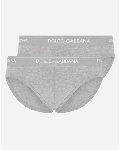 Dolce & Gabbana Stretch Cotton Mid-Rise Briefs Two Pack - Gray