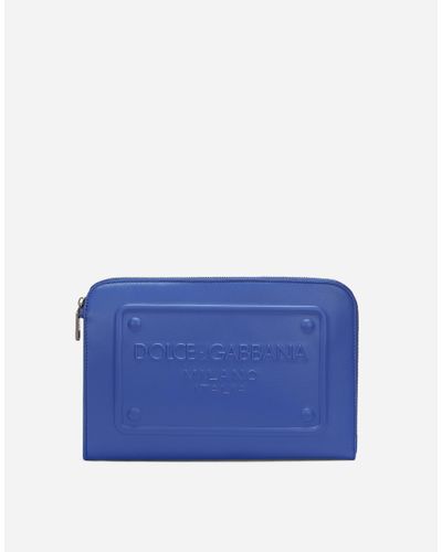 Dolce & Gabbana Kleine Pouch Bag Aus Kalbsleder Mit Relieflogo - Blau