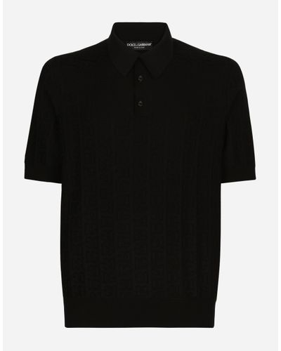Dolce & Gabbana Silk Jacquard Polo-Shirt With Dg Logo - Black