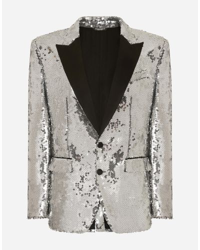 Dolce & Gabbana Sicilia Sequined Single-Breasted Tuxedo Jacket - Gray