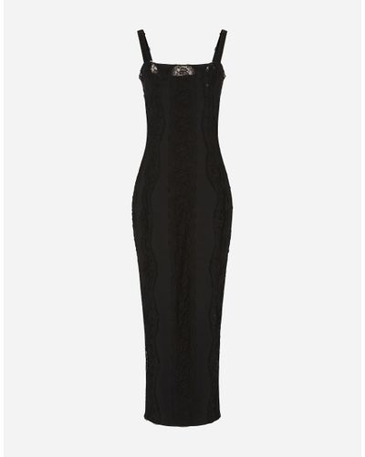 Dolce & Gabbana Longuette-Kleid Aus Jersey Mit Einsätzen Aus Spitze - Schwarz