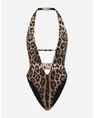 Dolce & Gabbana Badeanzug mit Leoparden-Print - Braun