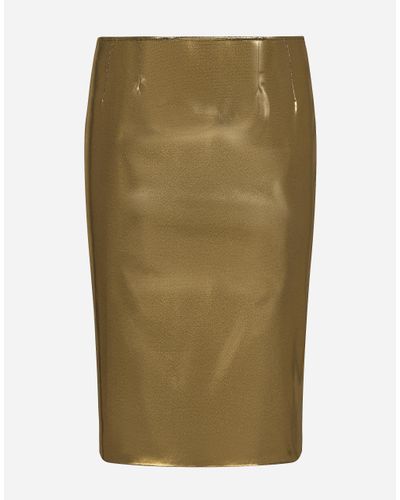 Dolce & Gabbana Foiled Satin Calf-Length Skirt - Green