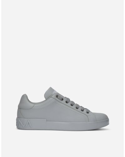 Dolce & Gabbana Portofino Logo-embossed Leather Low-top Sneakers - Gray