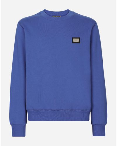 Dolce & Gabbana Jersey-Sweatshirt Mit Logoplakette - Blau