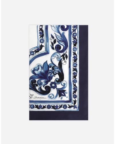 Dolce & Gabbana Large Majolica-Print Twill Scarf (140 X 140) - Blue