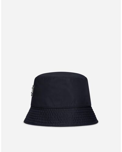 Dolce & Gabbana Nylon Bucket Hat With Branded Plate - Blau