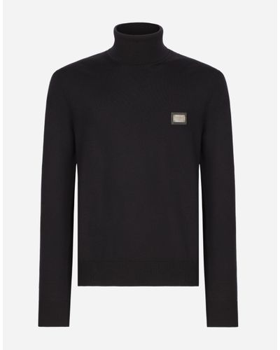 Dolce & Gabbana Wool Turtle-Neck Sweater With Branded Tag - Blue