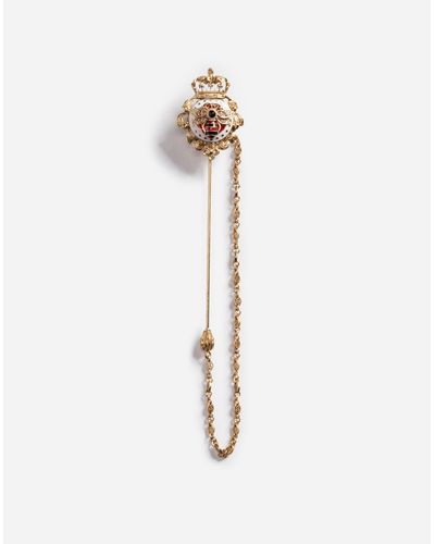 Dolce & Gabbana Metal Lapel Pin With Emblem - Metallic