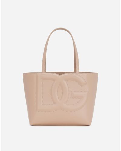 Dolce & Gabbana Kleiner Shopper Dg Logo Bag Aus Kalbsleder - Natur