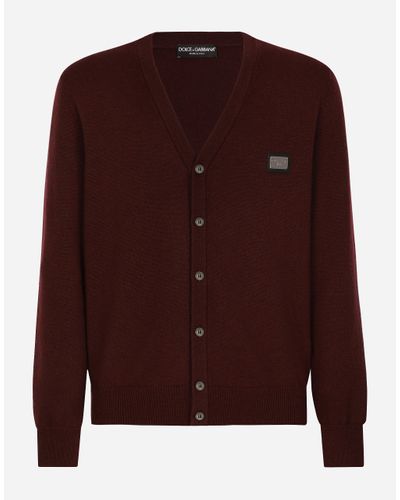 Dolce & Gabbana Cashmere And Wool Cardigan With Branded Tag - Brown