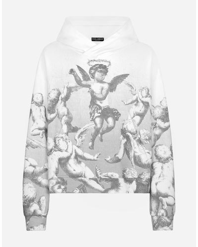 Dolce & Gabbana Sweatshirt Aus Jersey Mit Kapuze Engel-Print Blanco - Grau
