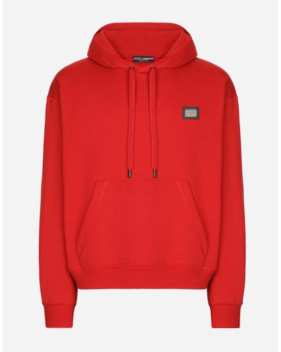 Dolce & Gabbana Jersey Hoodie With Branded Tag - Red