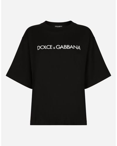 Dolce & Gabbana Kurzarm-T-Shirt Aus Baumwolle Mit -Schriftzug - Schwarz