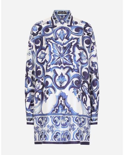 Dolce & Gabbana Majolica-print Silk Shirt - Blue