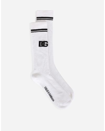 Dolce & Gabbana Cotton Jacquard Socks With Dg Logo - White