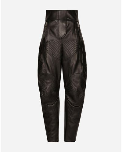 Dolce & Gabbana High-Waisted Leather Biker Pants - Black