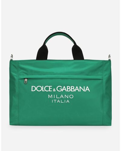 Dolce & Gabbana Nylon Holdall With Rubberized Logo - Green