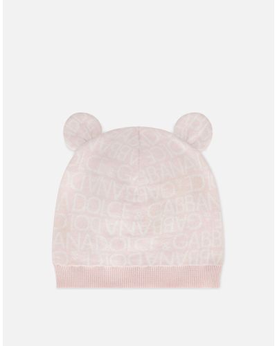 Dolce & Gabbana Knit Hat With Jacquard Logo And Ears - Pink