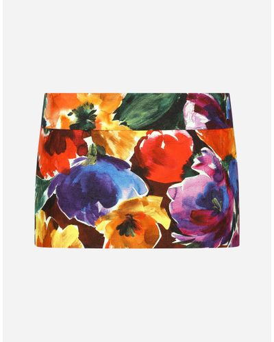 Dolce & Gabbana Brocade Miniskirt With Abstract Flower - Multicolour