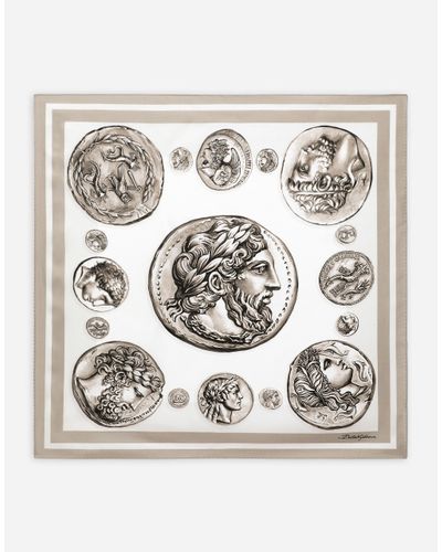 Dolce & Gabbana Coin Print Silk Bandanna (50x50) - Metallic