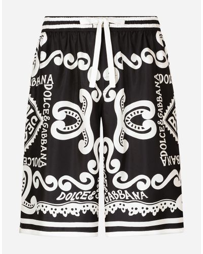 Dolce & Gabbana Marina-Print Silk Twill Shorts - Black