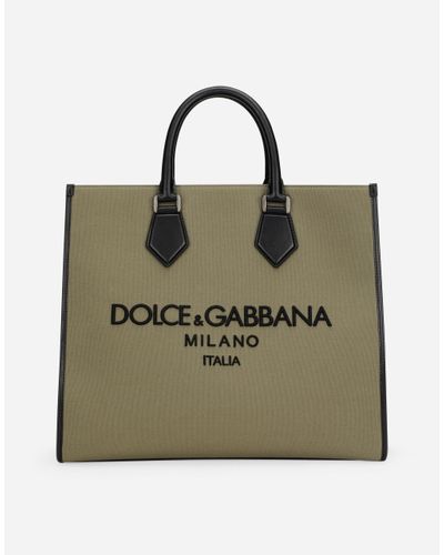 Dolce & Gabbana Large Canvas Shopper With Logo - Green