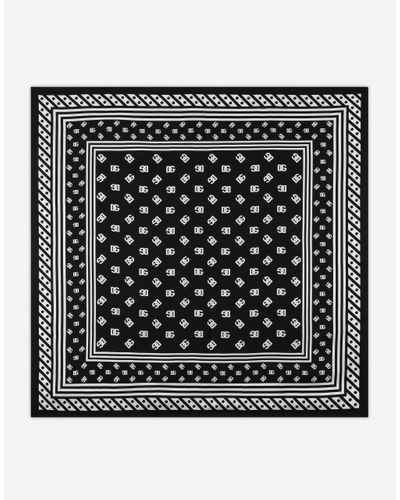 Dolce & Gabbana Twill Scarf With All-Over Dg Logo (90 X 90) - Black