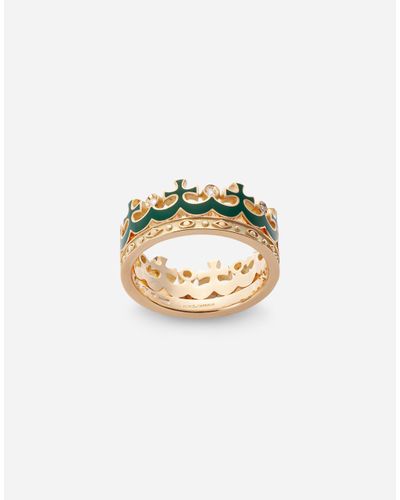 Dolce & Gabbana Crown Ring With Enamel Crown And Diamonds - Metallic
