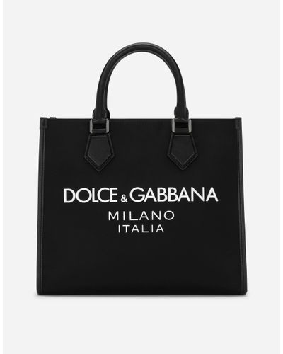 Dolce & Gabbana Kleiner Shopper Aus Nylon Mit Gummiertem Logo - Schwarz