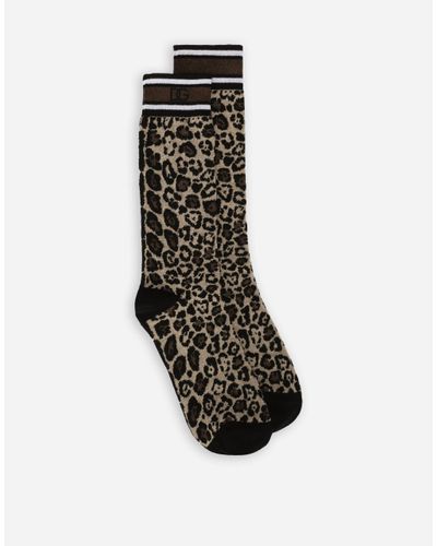 Dolce & Gabbana Leopard-Print Cotton Jacquard Socks - White