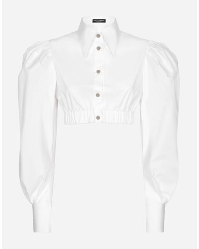 Dolce & Gabbana Bluse Aus Popeline Mit Ballonärmeln - Weiß
