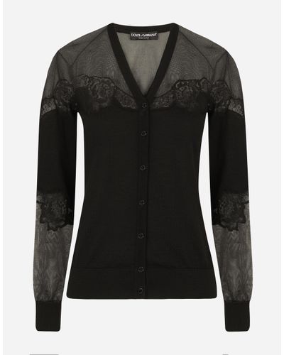 Dolce & Gabbana Cashmere, Tulle And Silk Cardigan With Lace - Schwarz