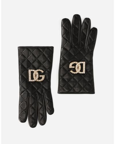 Dolce & Gabbana Quilted Nappa Leather Gloves With Dg Logo - Black