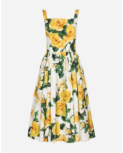 Dolce & Gabbana Cotton Sundress With Rose - Yellow