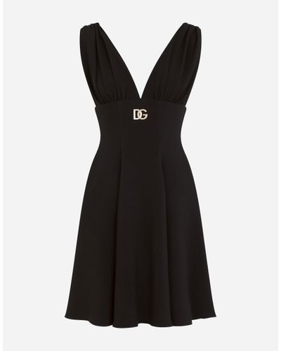 Dolce & Gabbana Short Cady Dress With Crystal Dg Embellishment - Black