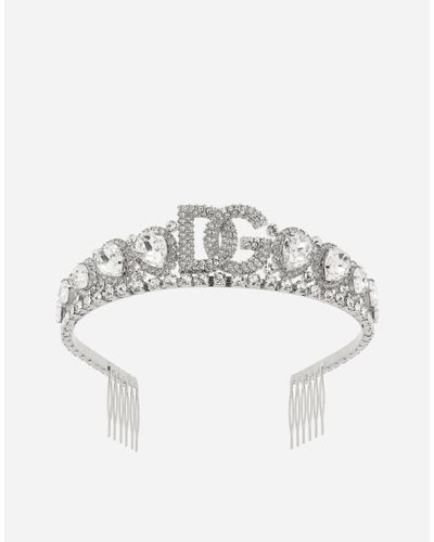 Dolce & Gabbana Diadem Mit Kristallverzierungen Und Dg-Logo - Weiß