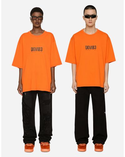 Dolce & Gabbana T-Shirt Baumwolljersey Print DG VIB3 und Logo - Orange