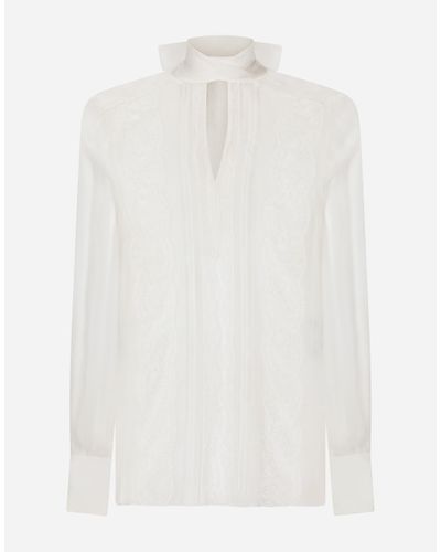 Dolce & Gabbana Bluse Mit Schluppenbändern Aus Chiffon Und Spitze - Weiß