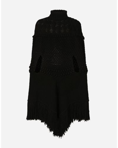 Dolce & Gabbana High-Necked Wool Patchwork Knit Cape - Black