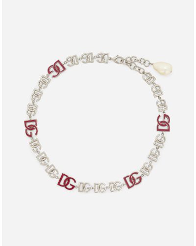 Dolce & Gabbana Short Necklace With Dg Multi-Logo - Mettallic