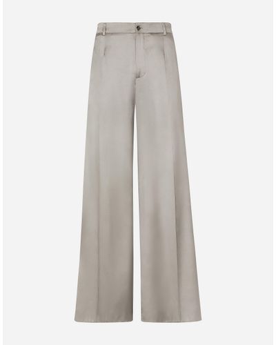 Dolce & Gabbana Wide-Leg Stretch Silk Pants - Gray