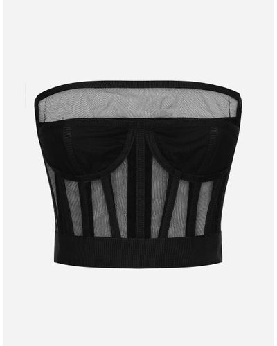 Dolce & Gabbana Tulle Bustier Top With Boning - Black