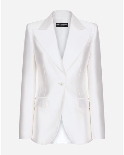Dolce & Gabbana Einreihige Turlington-Jacke Aus Mikadoseide - Weiß