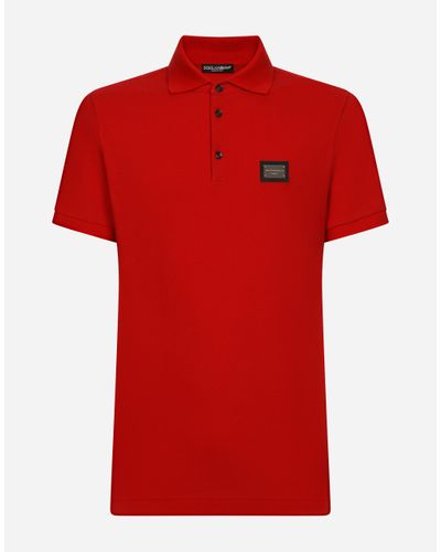 Dolce & Gabbana Poloshirt Baumwollpikee Mit Logoplakette - Rot