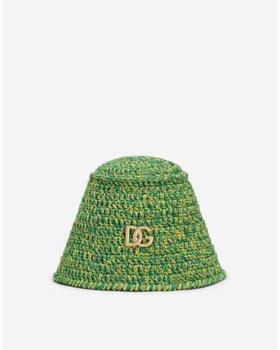 Dolce & Gabbana Crochet Bucket Hat With Dg Logo - Green